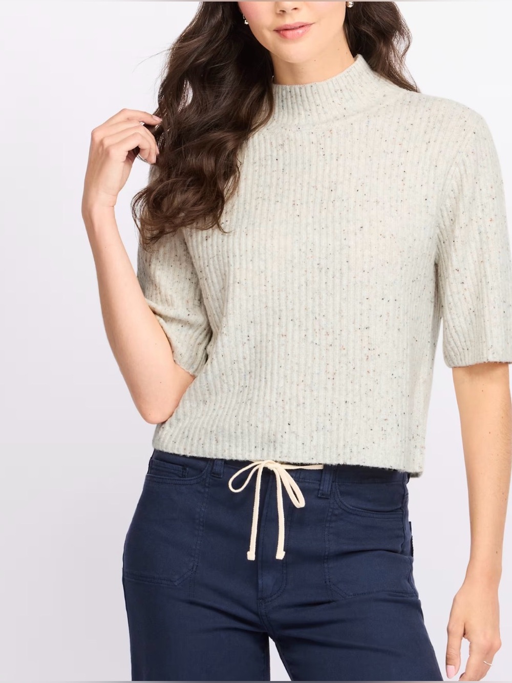 BOBEAU Speckled SS Cable Sweater - L